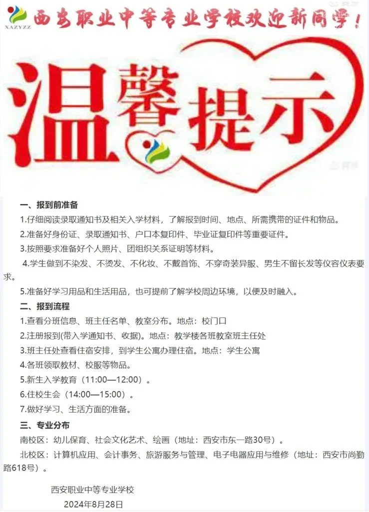 2024年秋季新生报名温馨提示相关图片