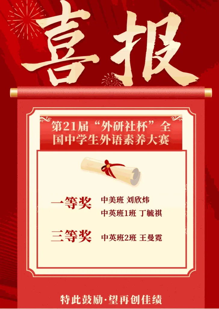 竞赛喜报 恭喜西安中学国际部学子在第21届“外研相关图片